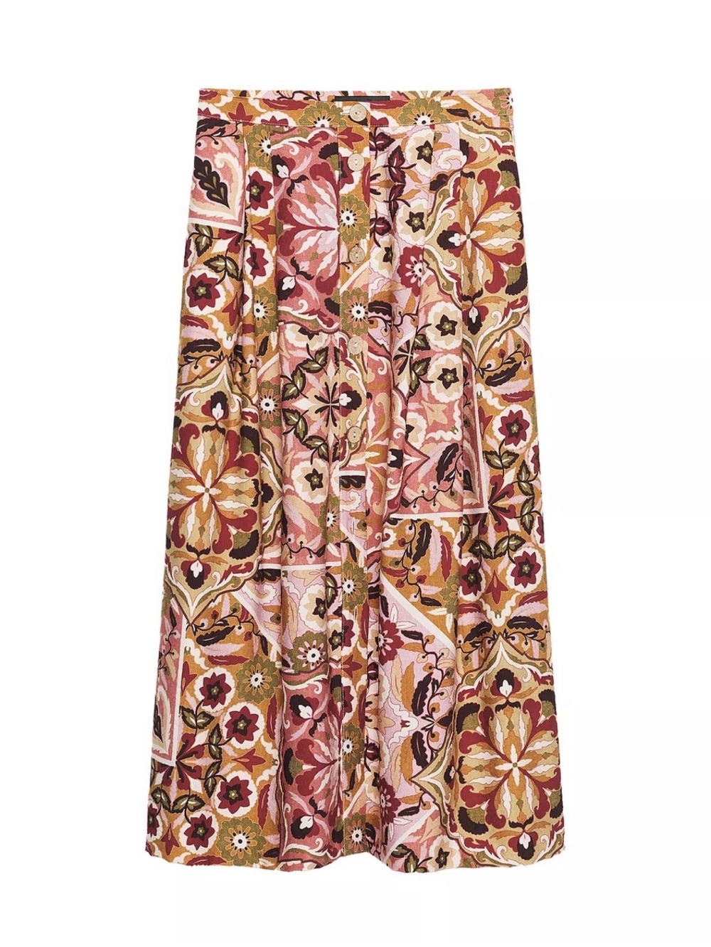 Zara Pink & Mustard Floral Tile Maxi Skirt